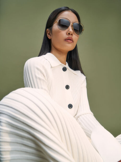 Cut-Out Aviator Sunglasses, Black, hi-res