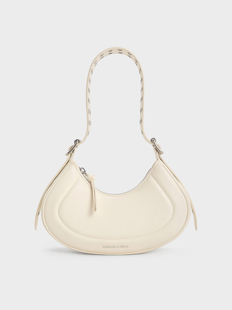 Petra Grommet-Strap Curved Shoulder Bag, Cream, hi-res