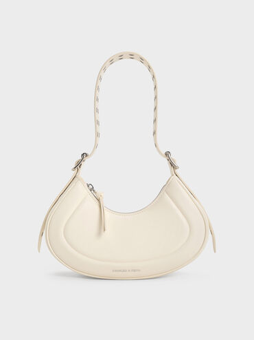 Petra Grommet-Strap Curved Shoulder Bag, Cream, hi-res