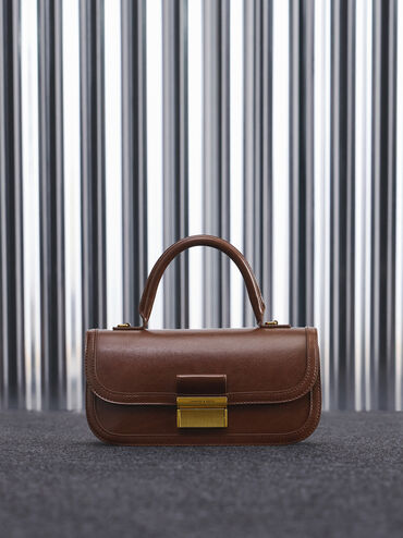 Charlot Elongated Top Handle Bag, Dark Brown, hi-res