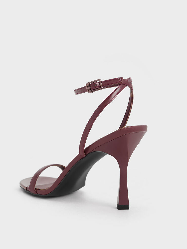 Metallic Cap Ankle-Strap Heeled Sandals, Maroon, hi-res