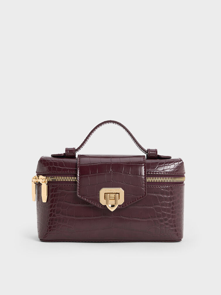 Arwen Croc-Effect Top Handle Vanity Bag, Burgundy, hi-res