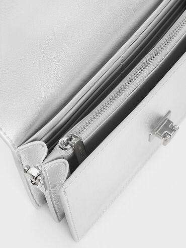 Tallulah Metallic Push-Lock Long Wallet, Silver, hi-res