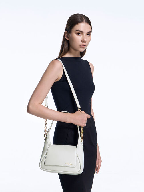 Buzz Front Flap Hobo Bag, White, hi-res