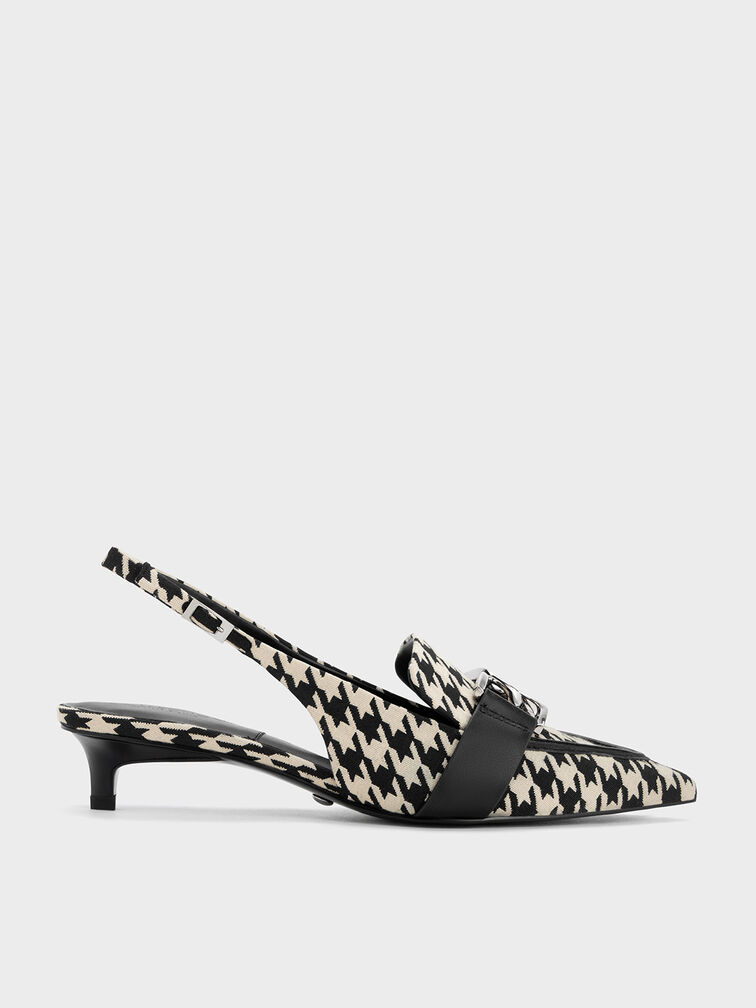 Gabine Leather Houndstooth Interlocking-Accent Slingback Pumps, Multi, hi-res