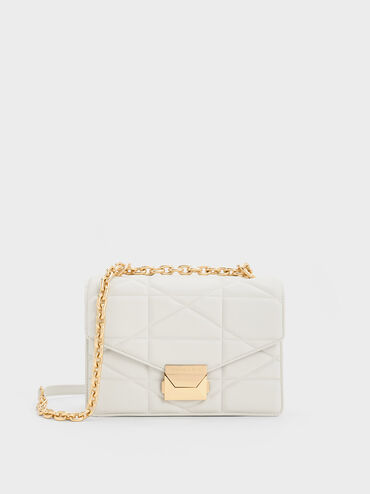 Blanche Chevron Chain Handle Bag, White, hi-res