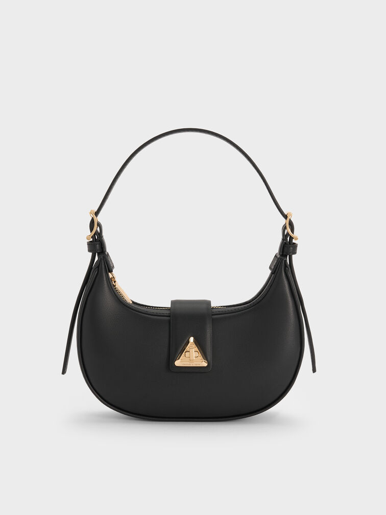 Trice Belted Metallic-Accent Shoulder Bag, Black, hi-res