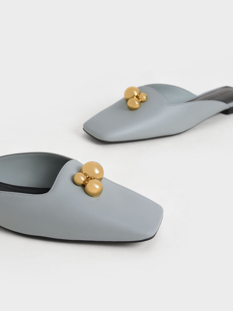 Metallic Accent Square-Toe Mules, Light Blue, hi-res