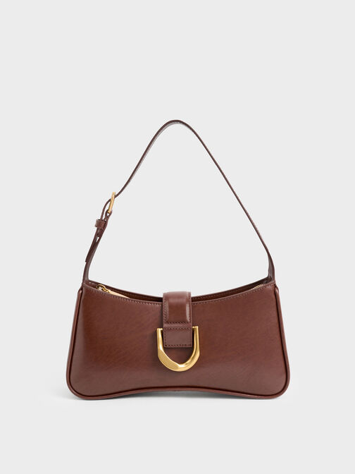 Gabine Curved Shoulder Bag, Chocolate, hi-res