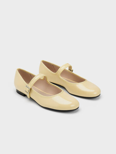 Carmel Patent Buckled Mary Jane Flats, Yellow, hi-res