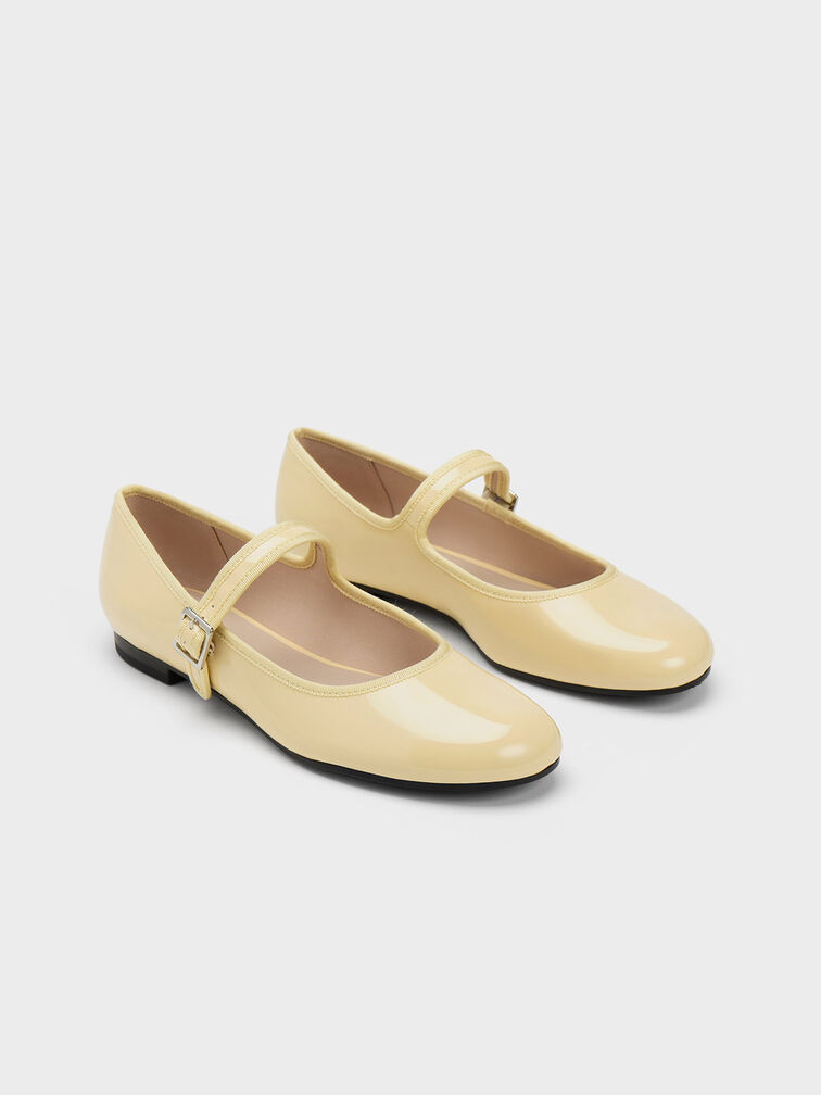 Patent Buckled Mary Jane Flats, Yellow, hi-res