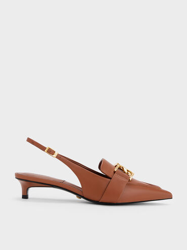 Gabine Leather Interlocking-Accent Slingback Pumps, Cognac, hi-res