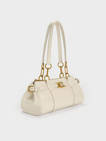 Gwynne Metallic-Accent Elongated Shoulder Bag, Cream, hi-res