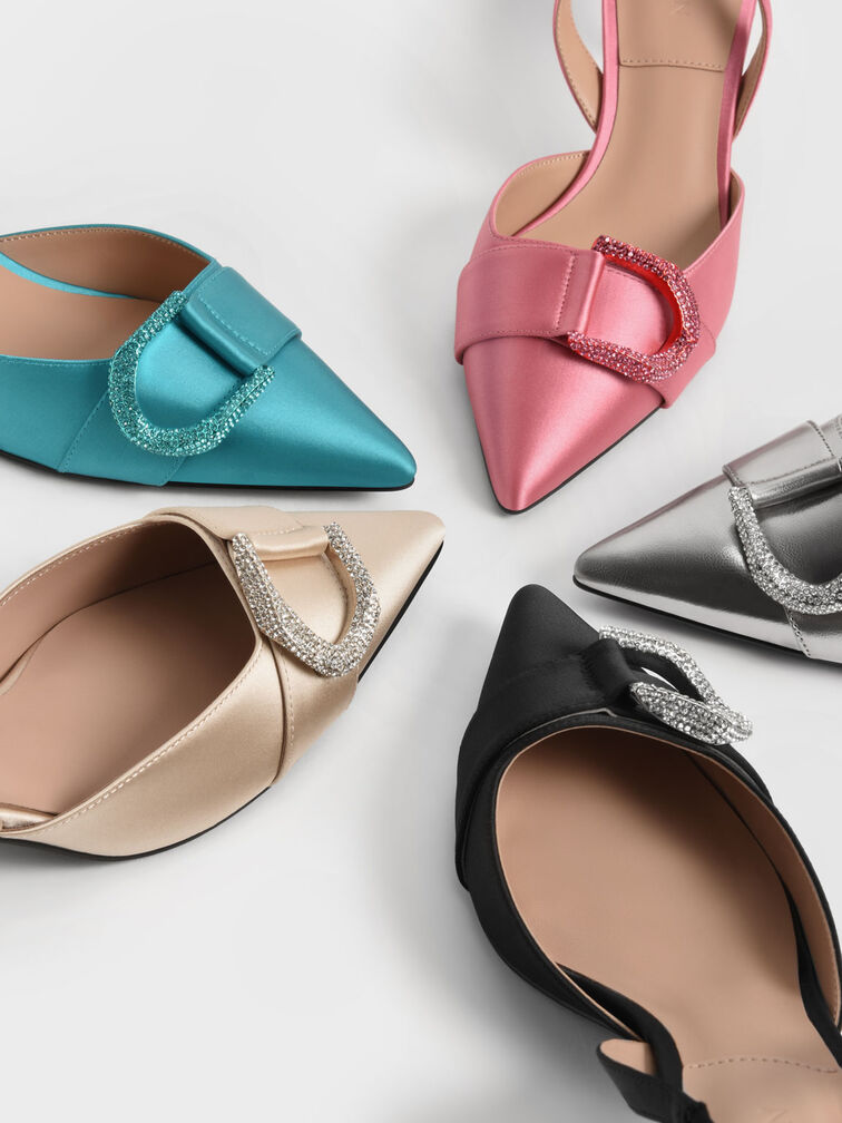 Gabine Gem-Embellished Slingback Pumps, Coral Pink, hi-res