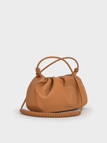 Lorelai Ruched Knotted-Strap Shoulder Bag, Russet Brown, hi-res