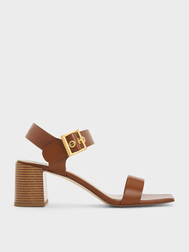 Square-Buckle Block Heel Sandals, Cognac, hi-res