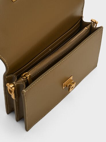 Tallulah Metallic Push-Lock Wallet, Khaki, hi-res