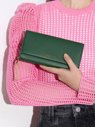 Tassel Detail Long Wallet, Dark Green, hi-res