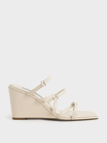 Strappy Wedge Mules, Chalk, hi-res