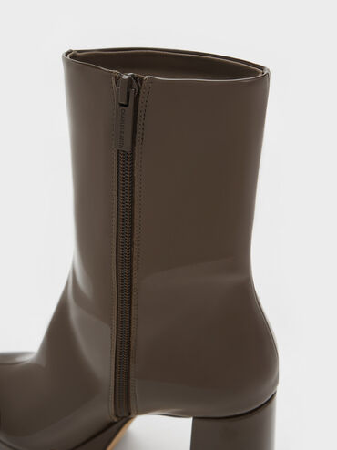 Patent Platform Side-Zip Ankle Boots, Brown, hi-res