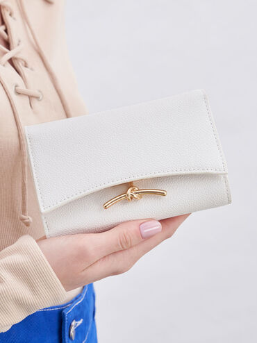 Huxley Metallic Accent Front Flap Wallet, White, hi-res