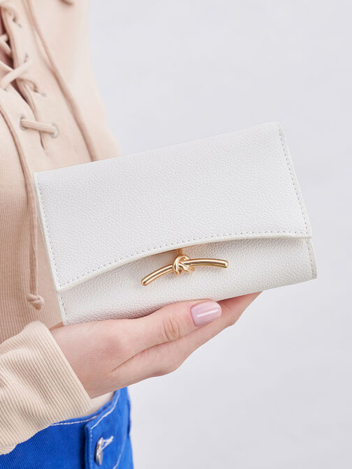Huxley Metallic Accent Front Flap Wallet, White, hi-res