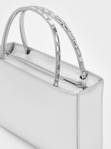 Satin Crystal-Embellished Top Handle Bag, Dusk Silver, hi-res