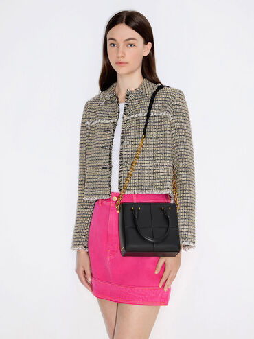 Georgette Square Tote Bag, Black, hi-res