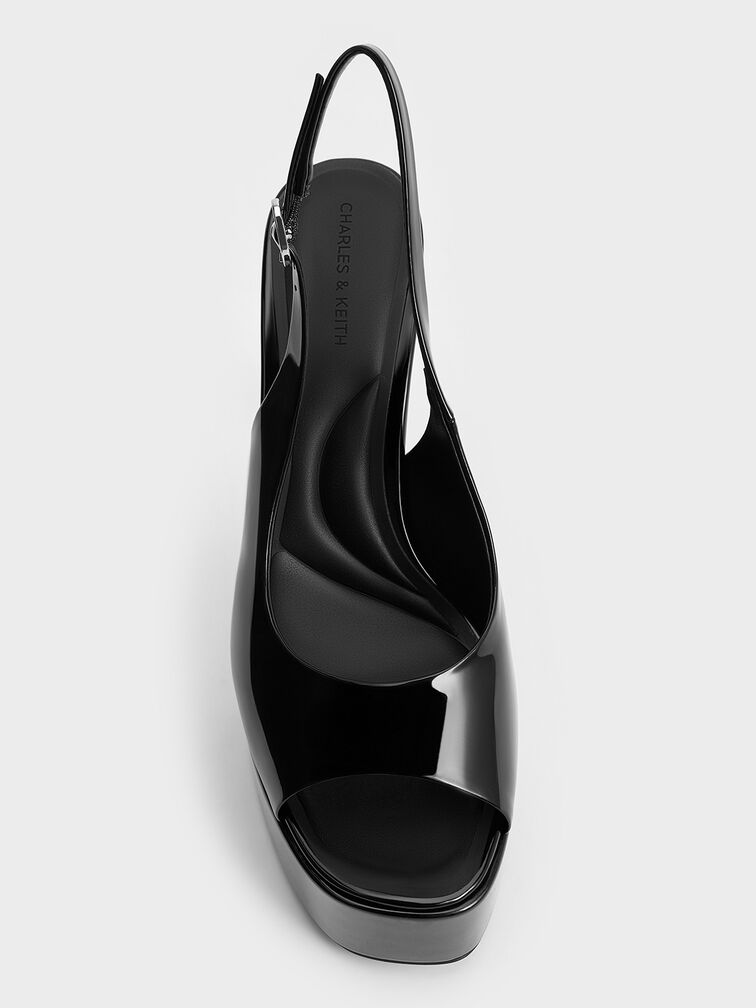 Patent Peep-Toe Stiletto-Heel Platform Sandals, Black Patent, hi-res