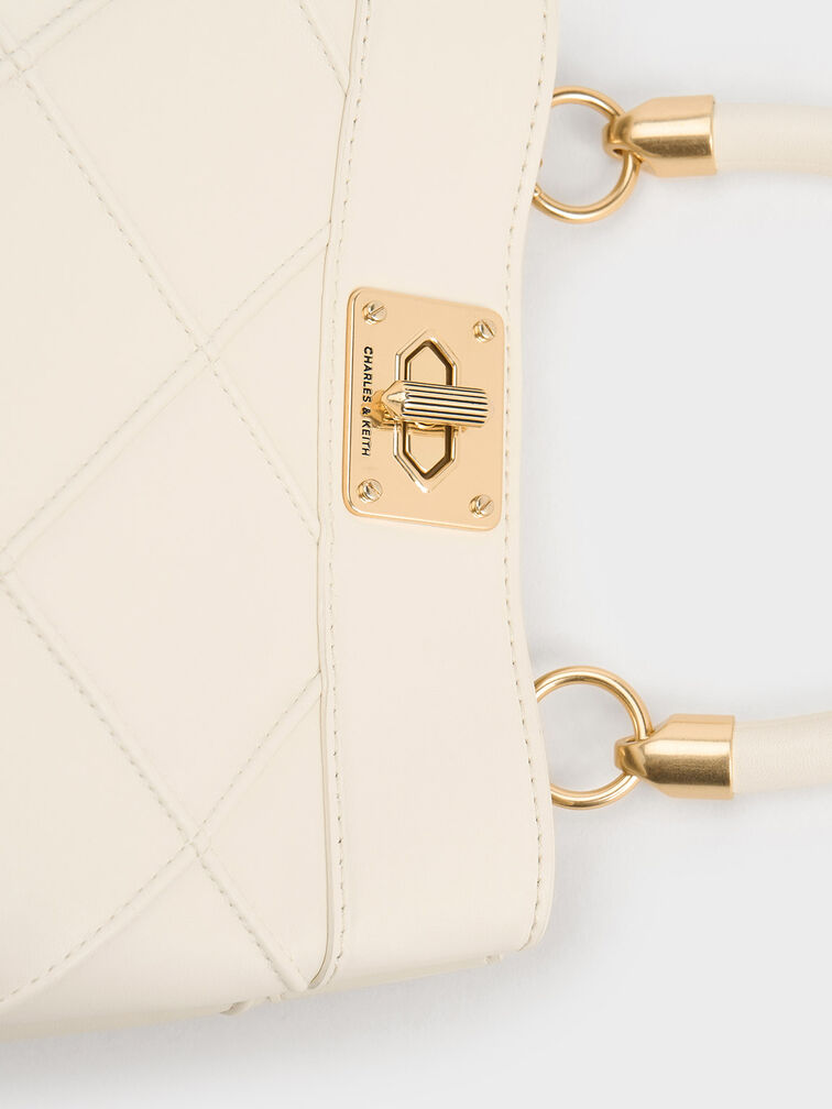 Eleni Quilted Top Handle Bag, Cream, hi-res
