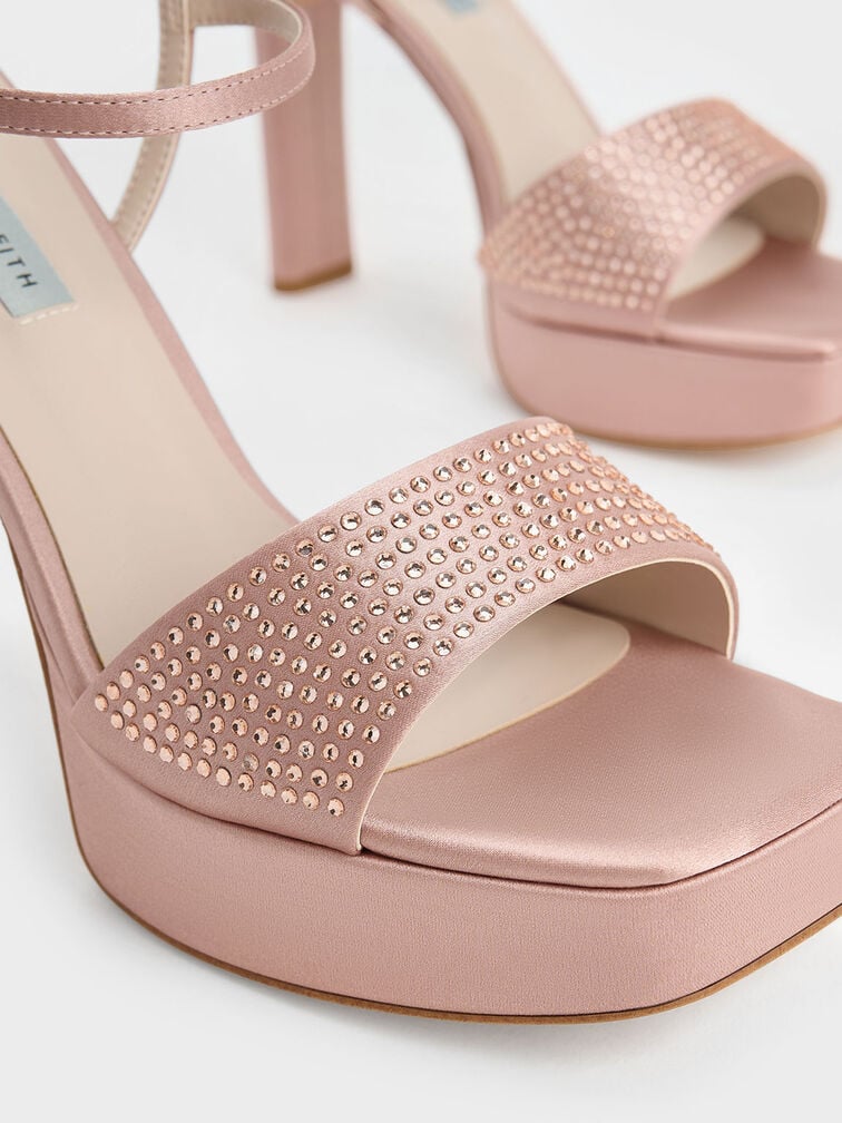 Recycled Polyester Crystal-Embellished Platform Sandals, Nude, hi-res