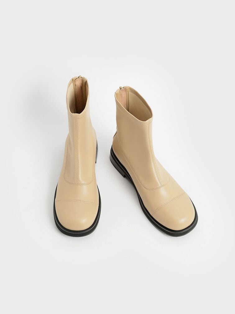 Round Toe Zip-Up Ankle Boots, Sand, hi-res