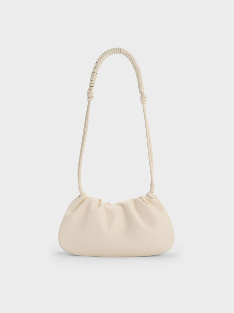 Lorelai Ruched Knotted-Strap Shoulder Bag, Cream, hi-res