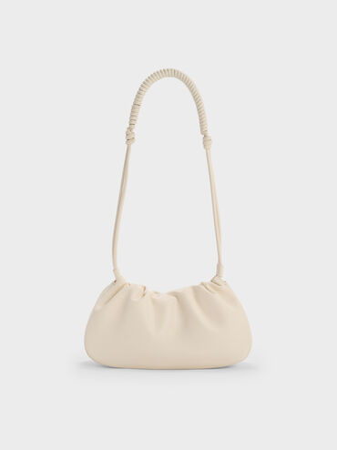 Lorelai Ruched Knotted-Strap Shoulder Bag, Cream, hi-res