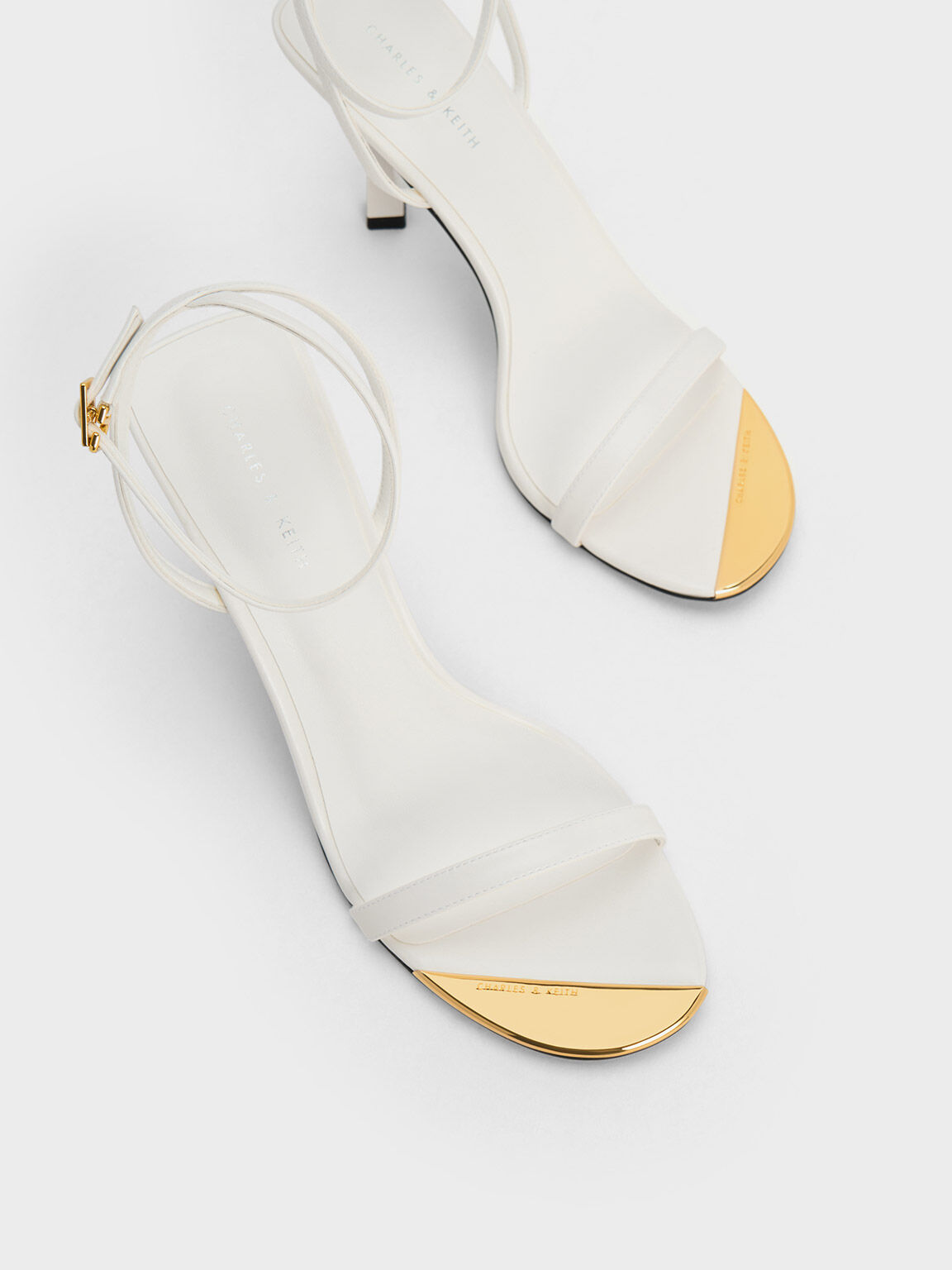 Stradivarius strappy heeled sandal with squared toe in white | ASOS