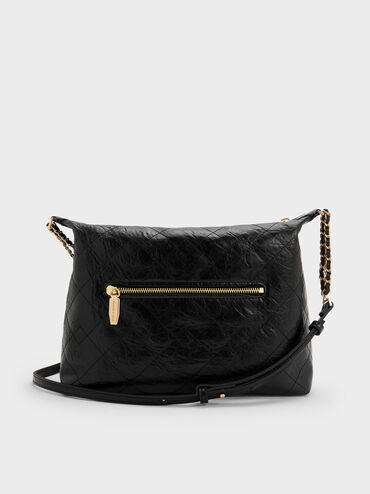 Duo Quilted Front-Pocket Hobo Bag, Black, hi-res
