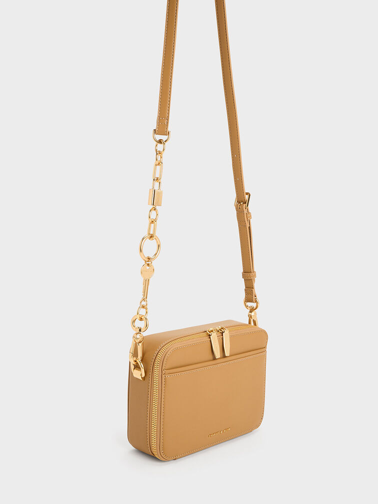 Lock & Key Chain Handle Bag, Camel, hi-res