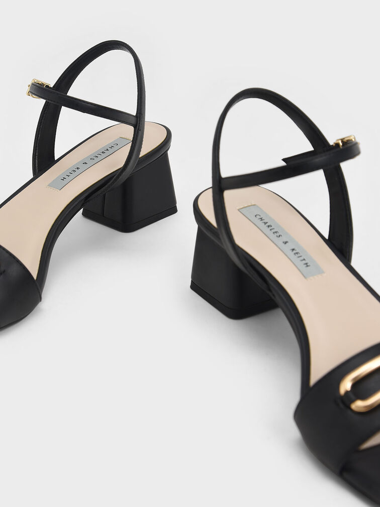 Chain Link Ankle Strap Sandals, Black, hi-res