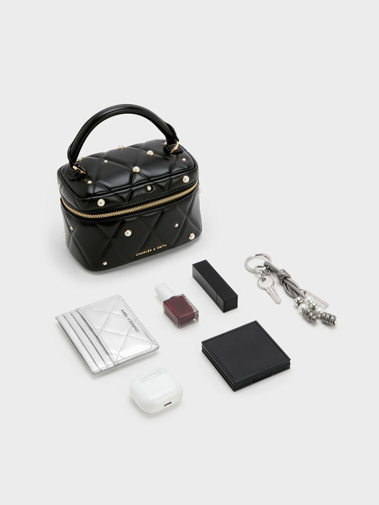 Arwen Quilted Pearl-Embellished Top Handle Vanity Bag, Black, hi-res