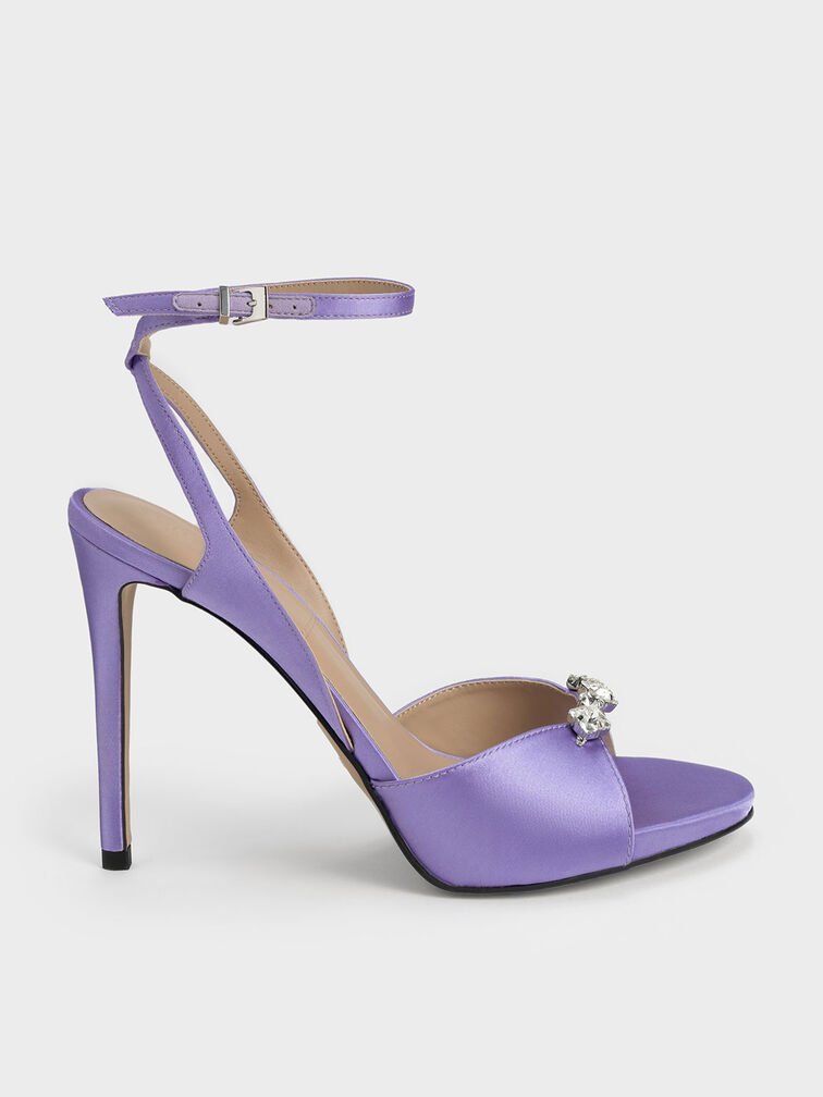 Metallic Gem-Encrusted Ankle Strap Sandals, Purple, hi-res