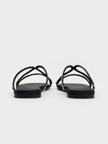 Satin Braided Strappy Sandals, Black Textured, hi-res
