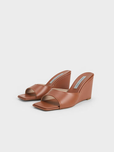 Square-Toe Wedges, Brown, hi-res