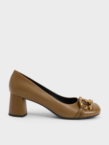 Chunky Metallic Accent Pumps, Olive, hi-res