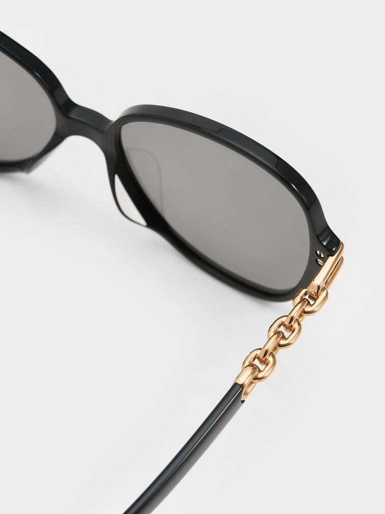 Delaney Recycled Acetate Chain-Link Butterfly Sunglasses, Black, hi-res