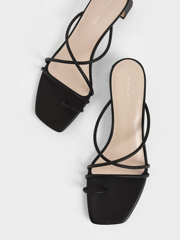 Strappy Toe Ring Sandals, Black, hi-res