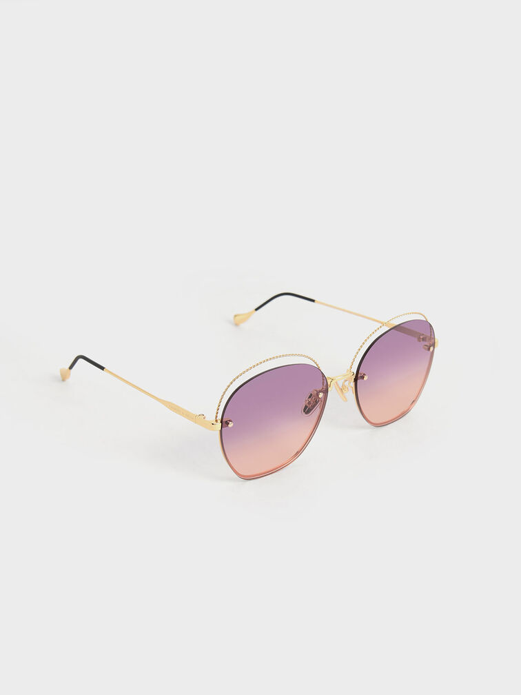 Multi-Tinted Cut-Out Butterfly Sunglasses, Gold, hi-res
