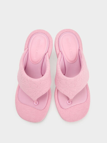 Noemi Knitted Spool Heel Sandals, Pink, hi-res