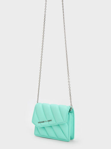 Asymmetric Flap Panelled Wallet, Mint Green, hi-res