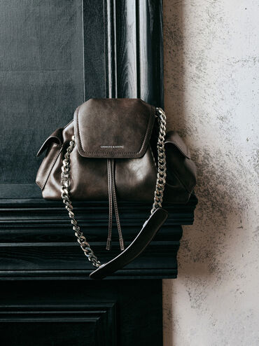 Noane Side-Pocket Bucket Bag, Dark Brown, hi-res