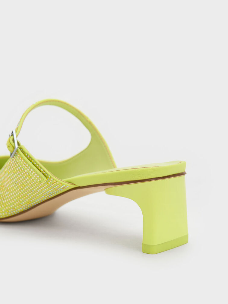 Gem-Embellished Blade Heel Mules, Lime, hi-res